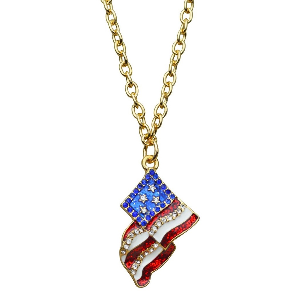 Ritzy Couture American Flag 4th of July Charm Pendant Necklace (Goldtone)